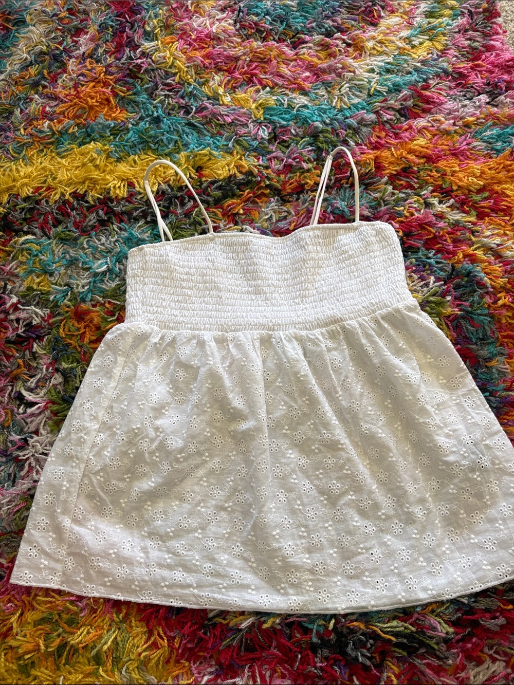 White Eyelet Smocked Tank Top